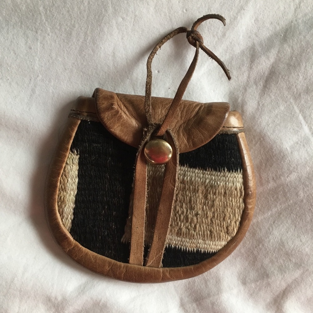 Vtg leather and tapestry pouch
